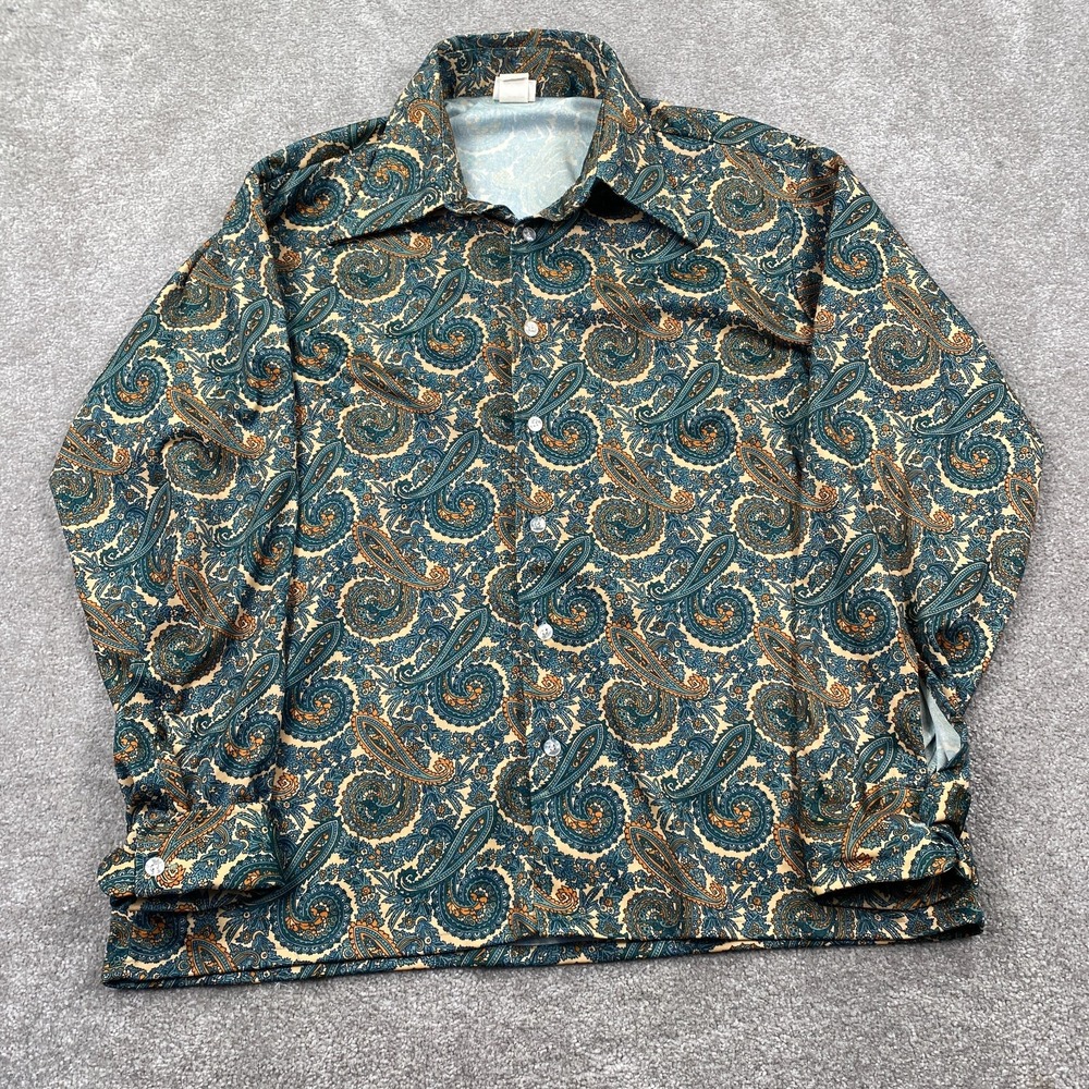Vintage‎ Anderson Little Women's Paisley Button Up Shirt Size XL Green Ivory